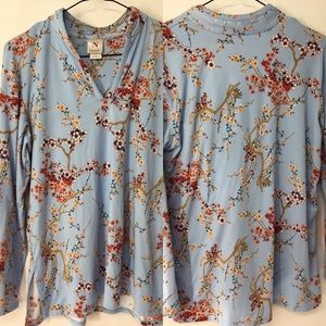 Natori Floral print V-Neck Long Sleeve Blouse s